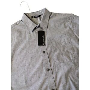 Travis Mathew Button Up Shirt Men M Gray Heather Alloy Short Sleeve Cedar Rapids